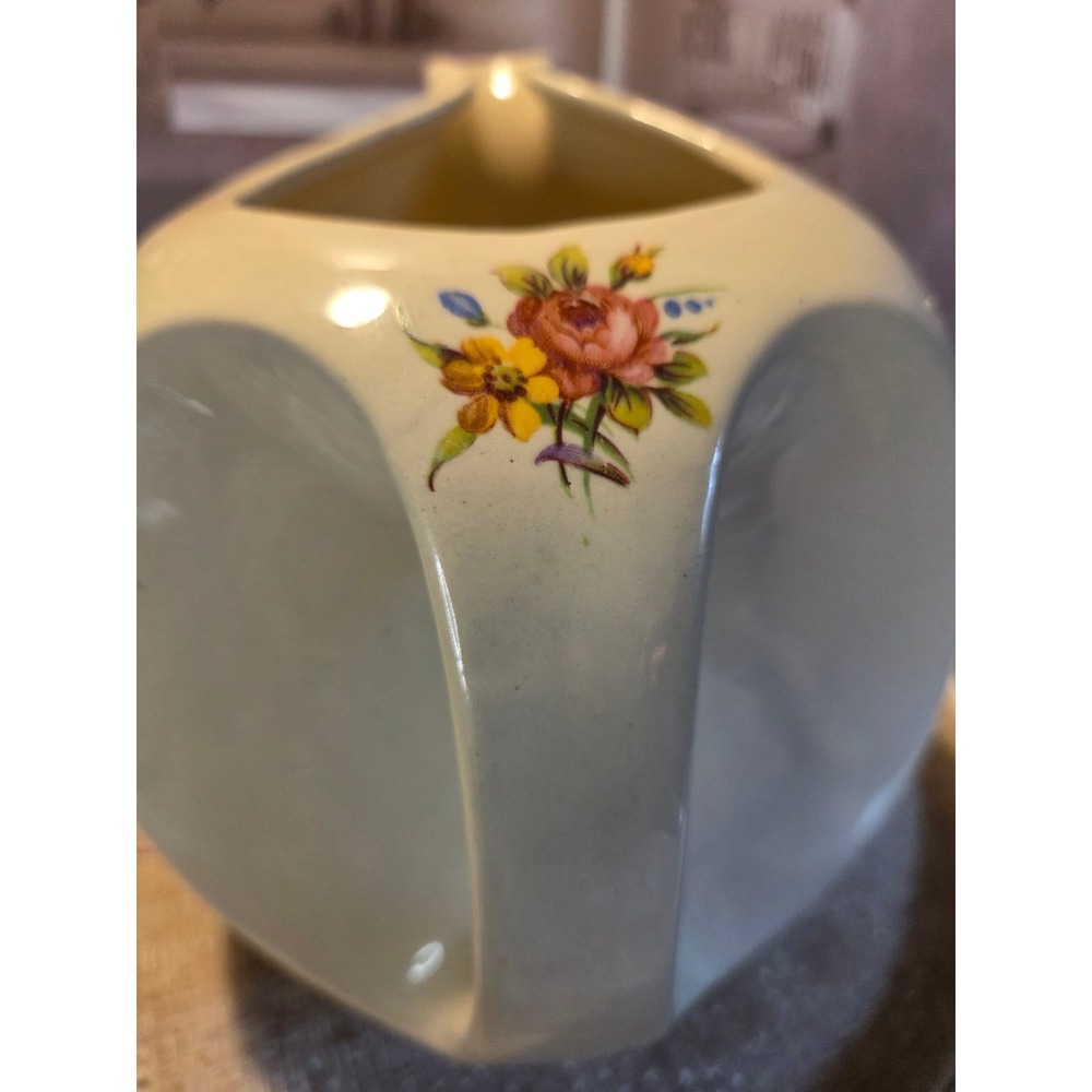 Vintage Floral water jug Cream Color USA Ceramic Rose Flower Decor Farmhouse - Picture 6 of 13